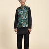 Black Leopard Satin  Koti with Black Kurta Pajama Set