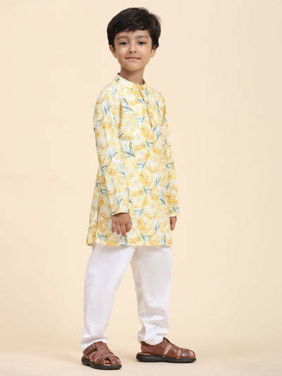 Lemon Print Vestiario's Blend Linen Kurta Pajama Set