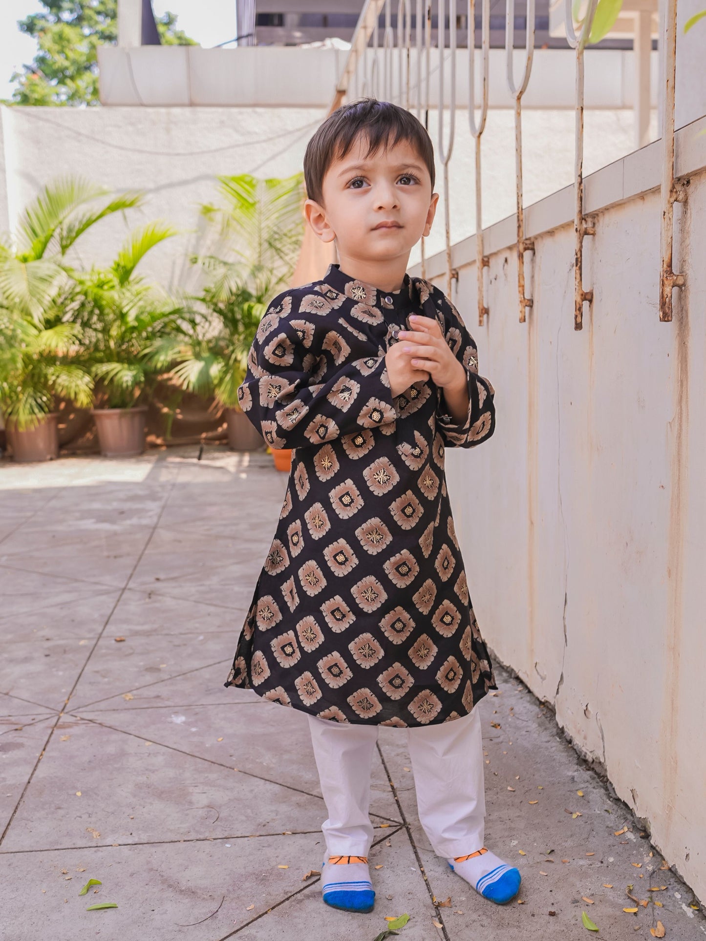 Golden Diamond Silk Kurta and  Cotton Pajama Set