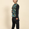 Black Leopard Satin  Koti with Black Kurta Pajama Set