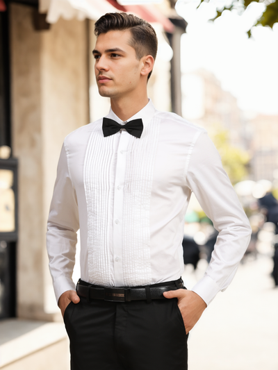 Full Pintex Tuxedo Shirt 100% Premium Cotton Satin for Men (White Colour)