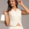 Solid Cream Colour Waistcoat Short Set Pure Linen