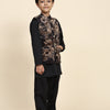 Golden Flower Velvet Koti with Black Kurta Pajama Set