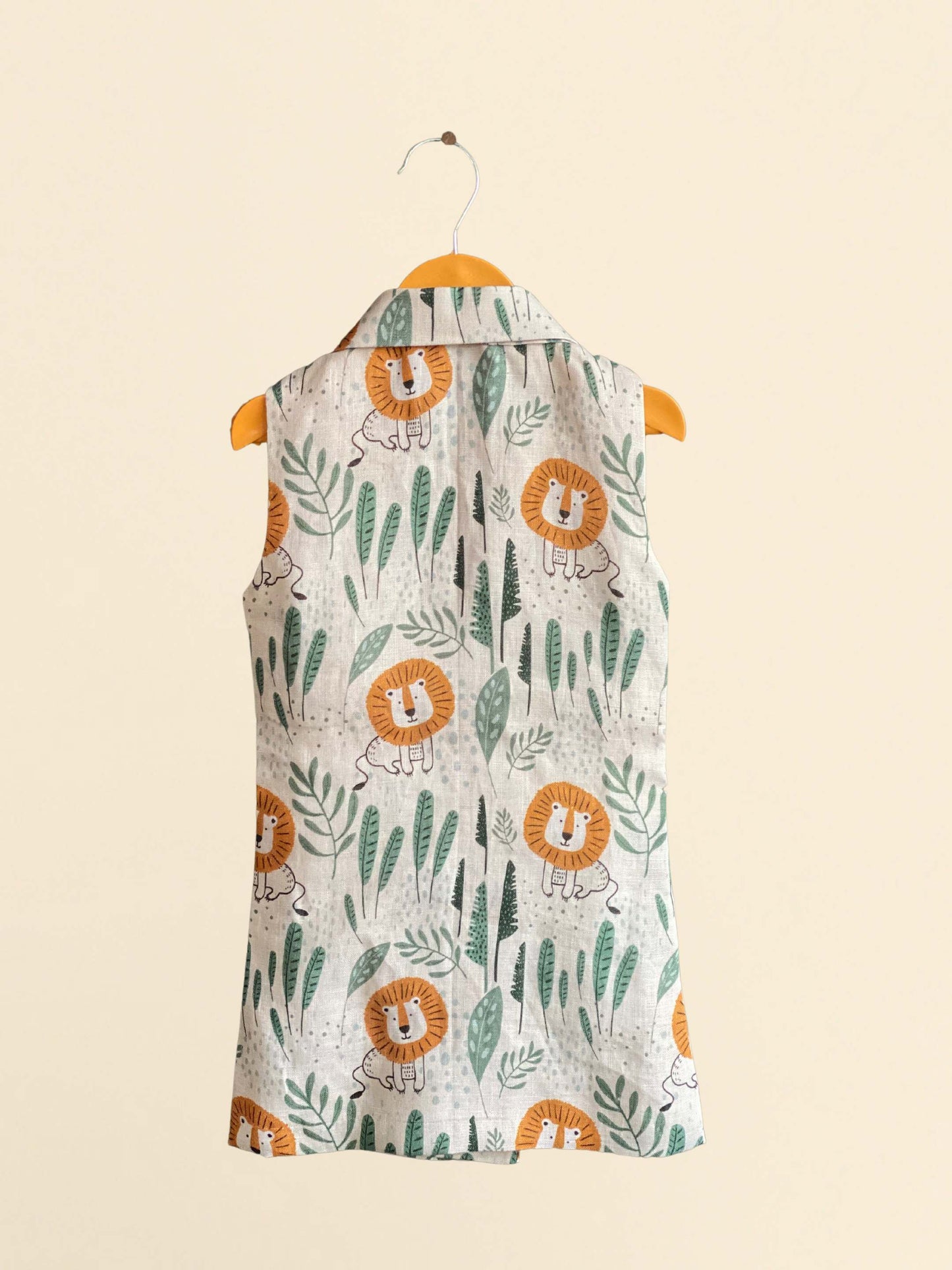 Lion Print Pure Linen Blazer Dress