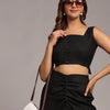 Solid Black Colour Designer Crop Top Skirt Set