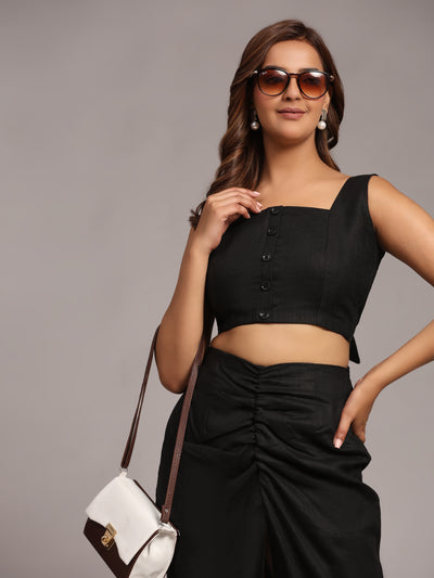 Solid Black Colour Designer Crop Top Skirt Set