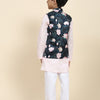 Lotus Print Satin Koti with Pink Kurta White Pajama Set