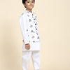 Dog Print Linen Koti with Pure Cotton White Kurta Pajama Set