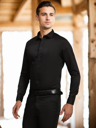 Formal Shirts 100% Premium Cotton Satin for Men (Black Colour)
