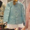 Solid Sky Blue Pure Linen Bandgala Blazer with White Kurta Pajama  Set