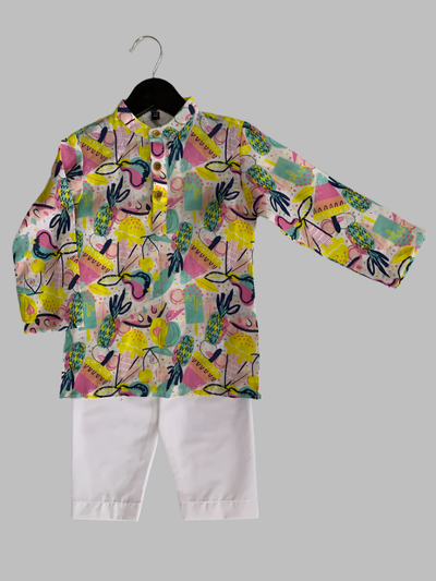 Fruit and Punch Printed Pure Linen Kurta Pure Cotton Pajama Set