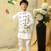 Dog Print Linen Koti with Pure Cotton White Kurta Pajama Set