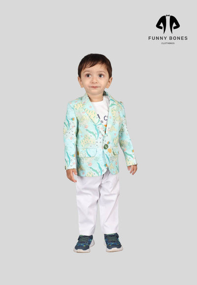 Waterlife Printed Pure Linen Blazer Only