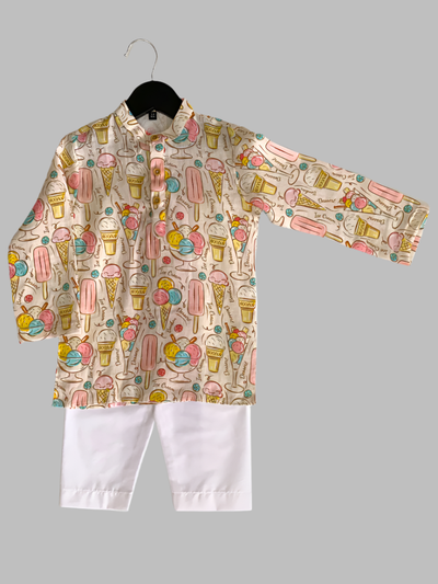 Ice cream and Candies Printed Pure Linen Kurta Pure Cotton Pajama Set