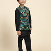 Black Leopard Satin  Koti with Black Kurta Pajama Set