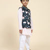 Lotus Print Satin Koti with Pink Kurta White Pajama Set