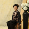 Golden Flower Velvet Koti with Black Kurta Pajama Set