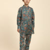 Dark flowers Print Pure Linen Kurta  and Pajama Set