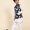 Lotus Print Satin Koti with Pink Kurta White Pajama Set