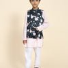 Lotus Print Satin Koti with Pink Kurta White Pajama Set