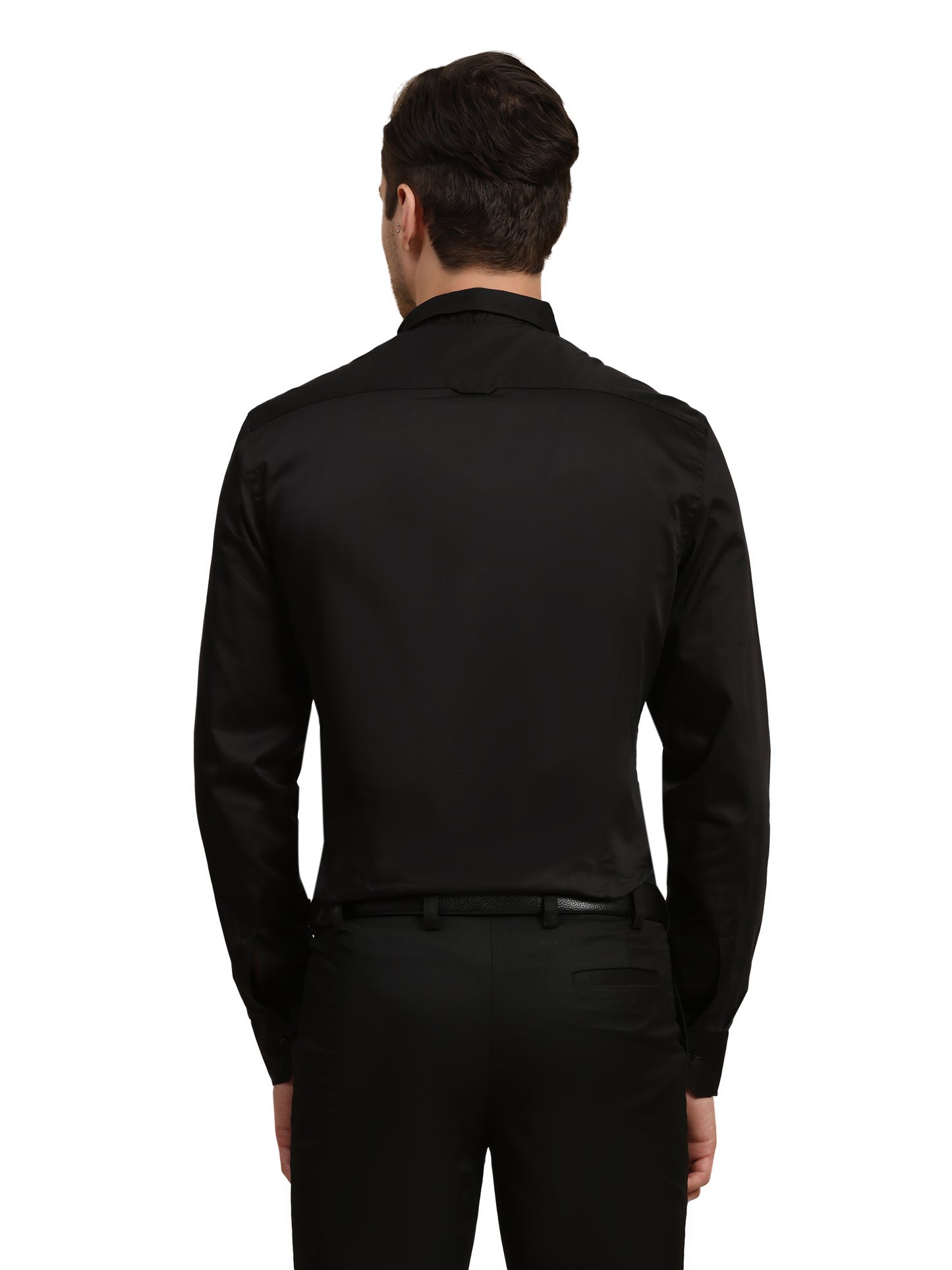 Full Pintex Tuxedo Shirt 100% Premium Cotton Satin for Men (Black Colour)