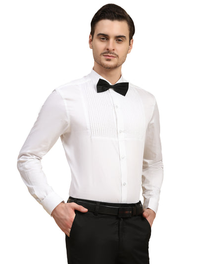 Half Pintex Tuxedo Shirt 100% Premium Cotton Satin for Men (White Colour)