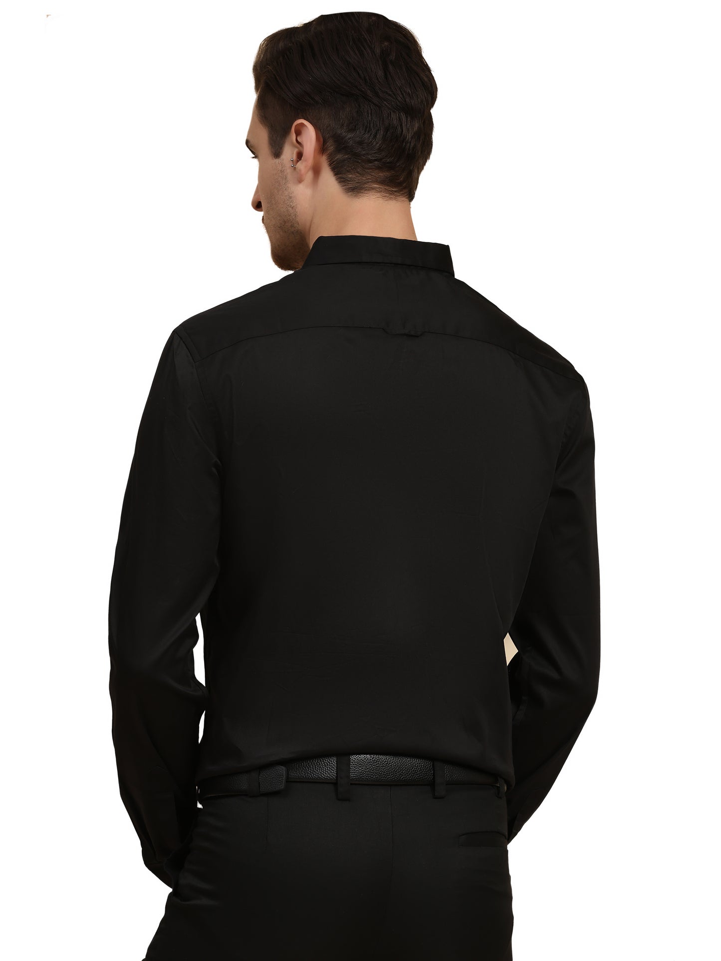 Half Pintex Tuxedo Shirt 100% Premium Cotton Satin for Men (Black Colour)