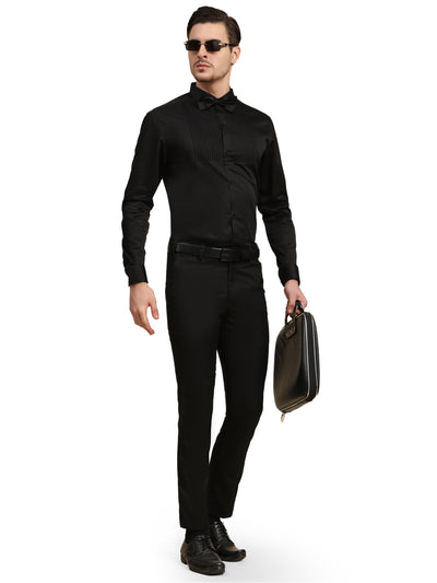 Half Pintex Tuxedo Shirt 100% Premium Cotton Satin for Men (Black Colour)