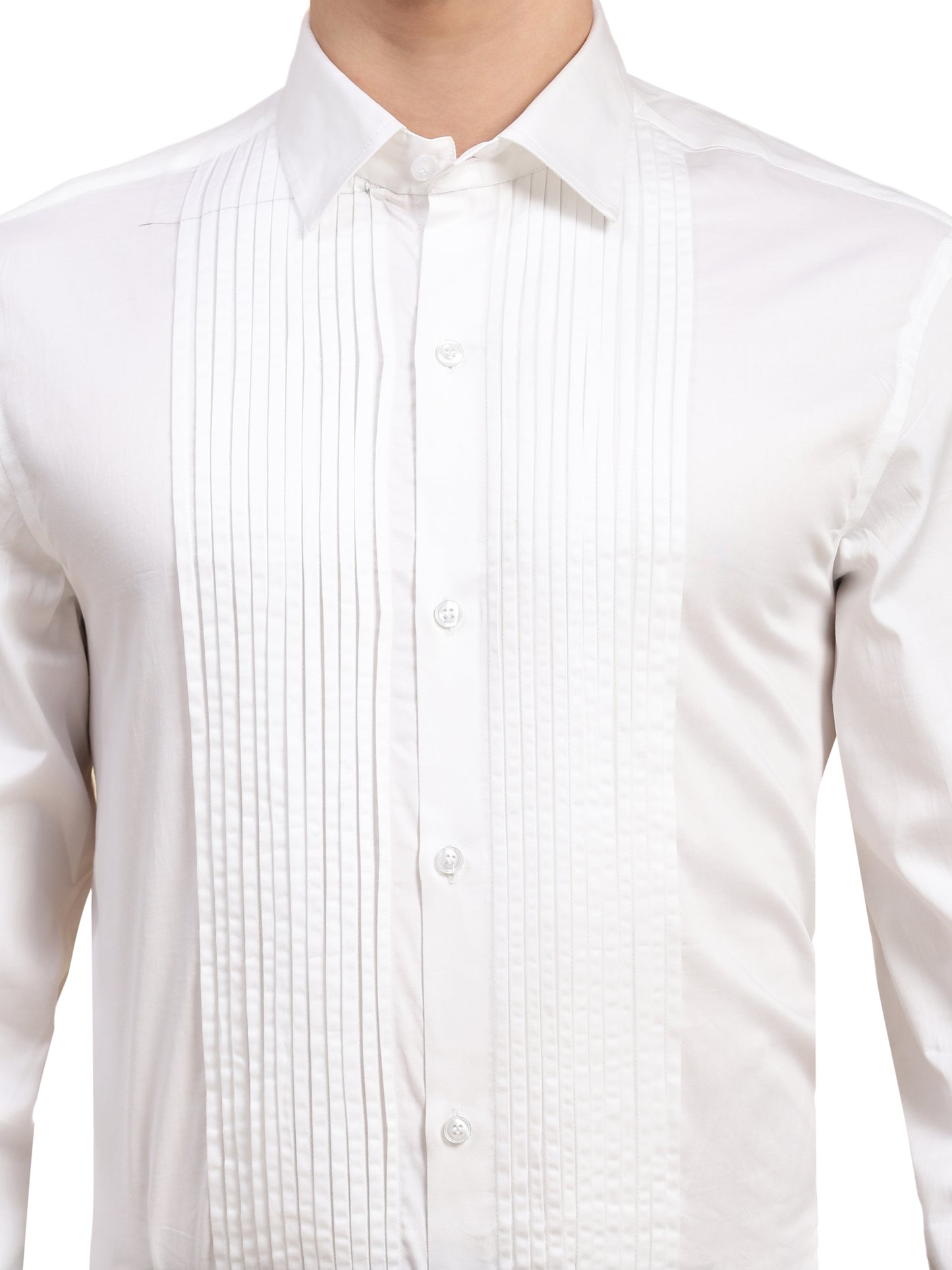 Full Pintex Tuxedo Shirt 100% Premium Cotton Satin for Men (White Colour)