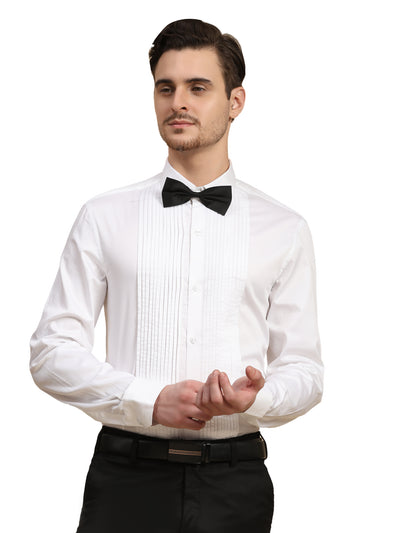 Full Pintex Tuxedo Shirt 100% Premium Cotton Satin for Men (White Colour)