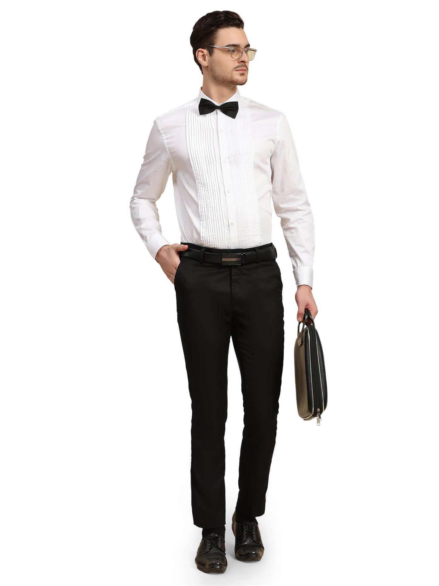 Full Pintex Tuxedo Shirt 100% Premium Cotton Satin for Men (White Colour)