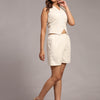 Solid Cream Colour Waistcoat Short Set Pure Linen