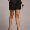 Solid Black Colour Waistcoat Short Set Pure Linen