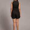 Solid Black Colour Waistcoat Short Set Pure Linen