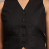 Solid Black Colour Waistcoat Short Set Pure Linen