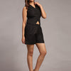 Solid Black Colour Waistcoat Short Set Pure Linen