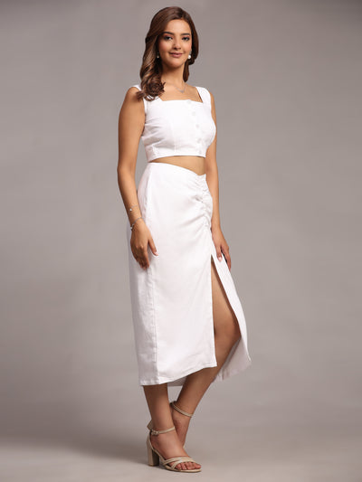Solid White Colour Designer Crop Top Skirt Set