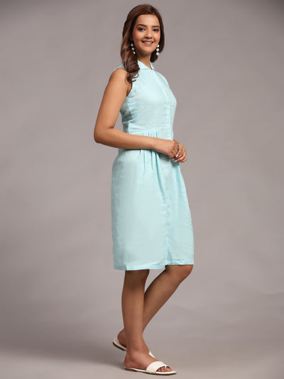 Solid Sky Blue Pure Linen Dress