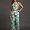 Green Forest and Leopard Print Pure Linen Top and Straight Pants Coord Set