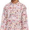 Red Car Print Vestiario's Blend Linen Kurta Pajama Set