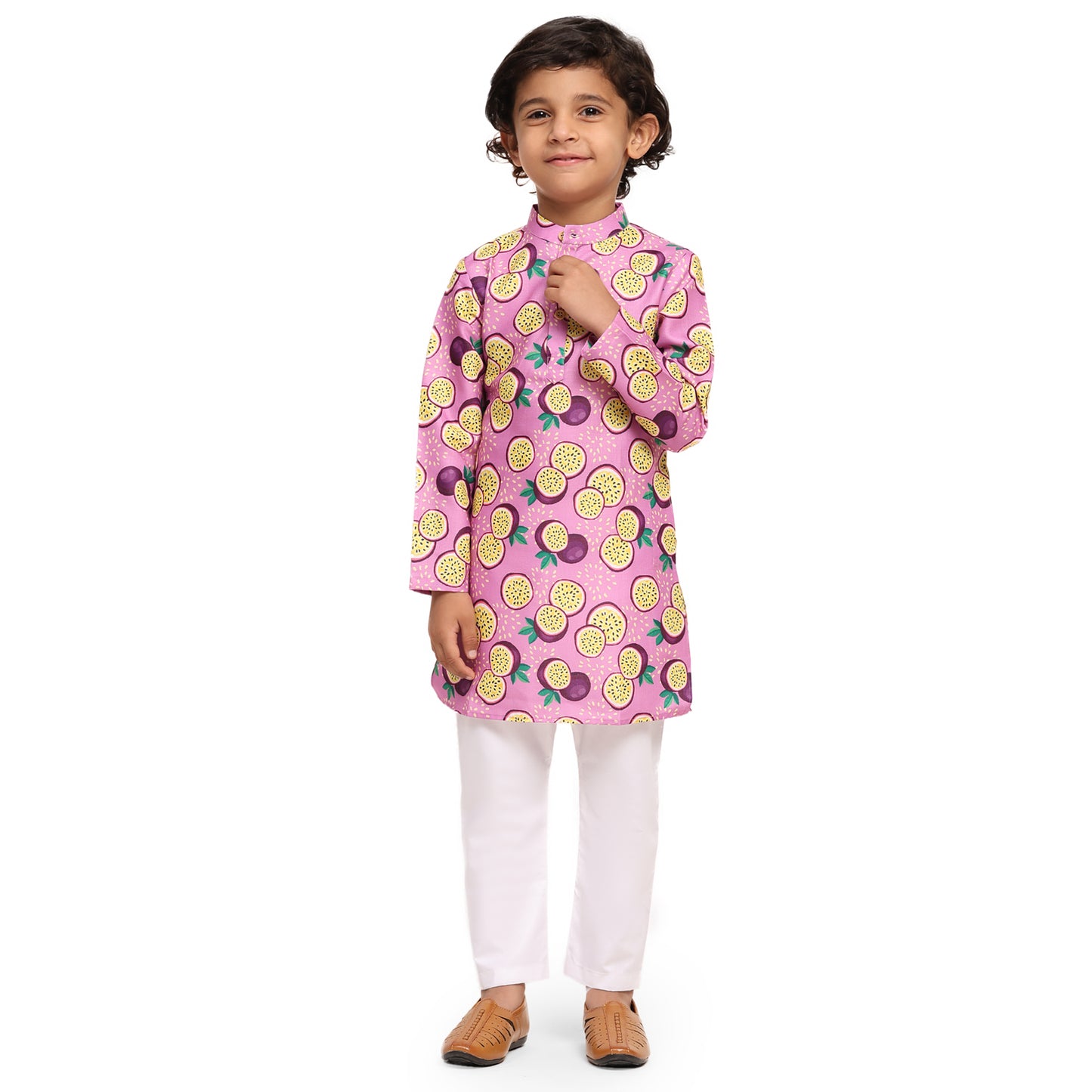 Passionfruit Print Vestiario's Blend Linen Kurta Pajama Set