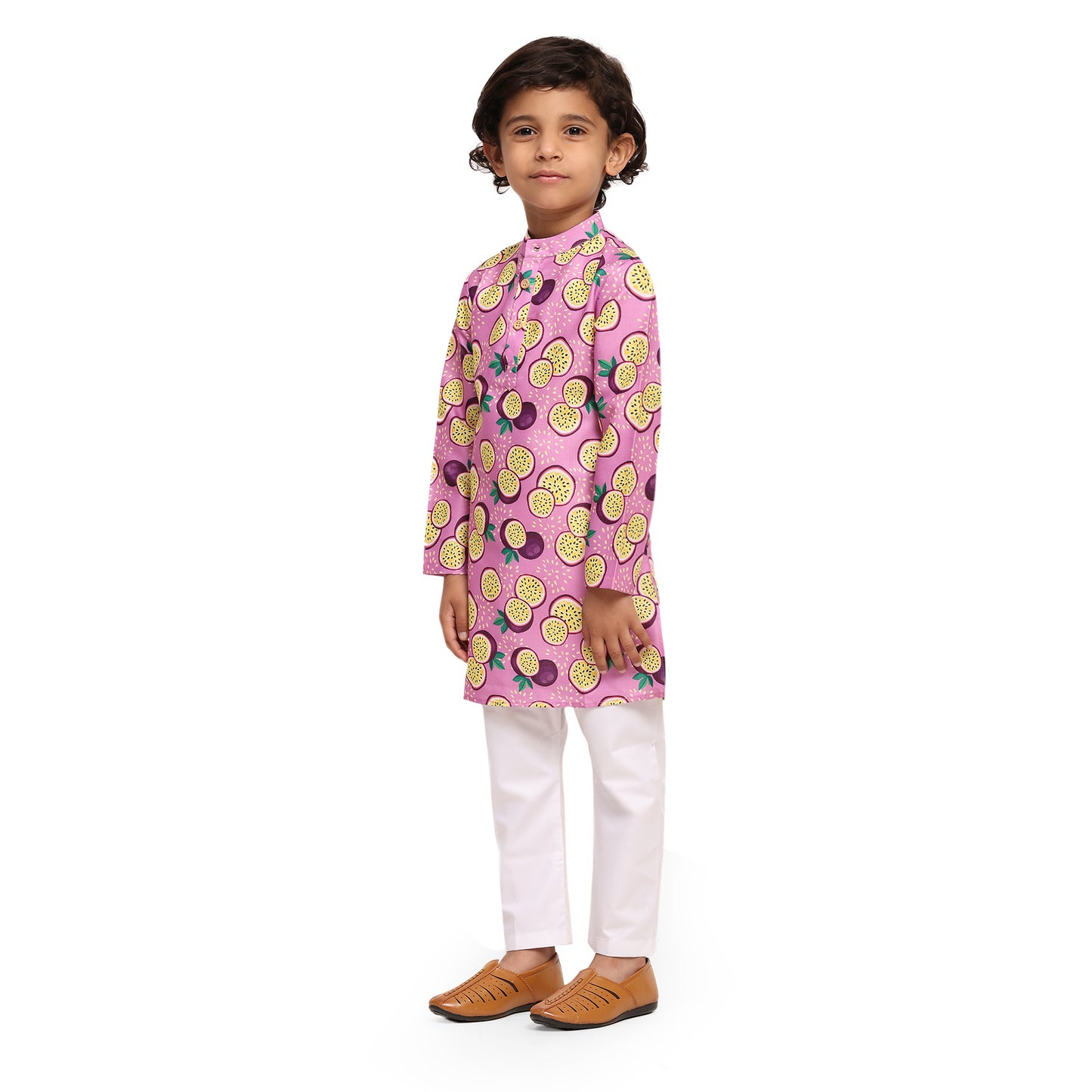 Passionfruit Print Vestiario's Blend Linen Kurta Pajama Set