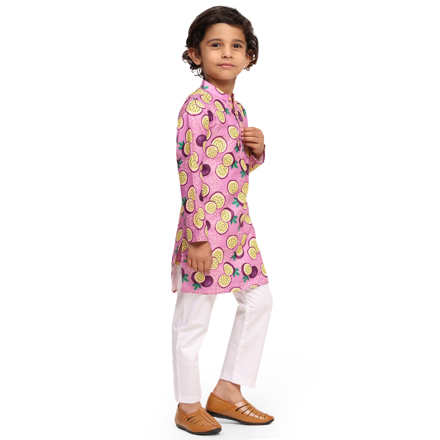 Passionfruit Print Vestiario's Blend Linen Kurta Pajama Set