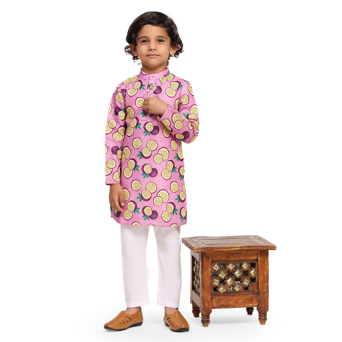 Passionfruit Print Vestiario's Blend Linen Kurta Pajama Set