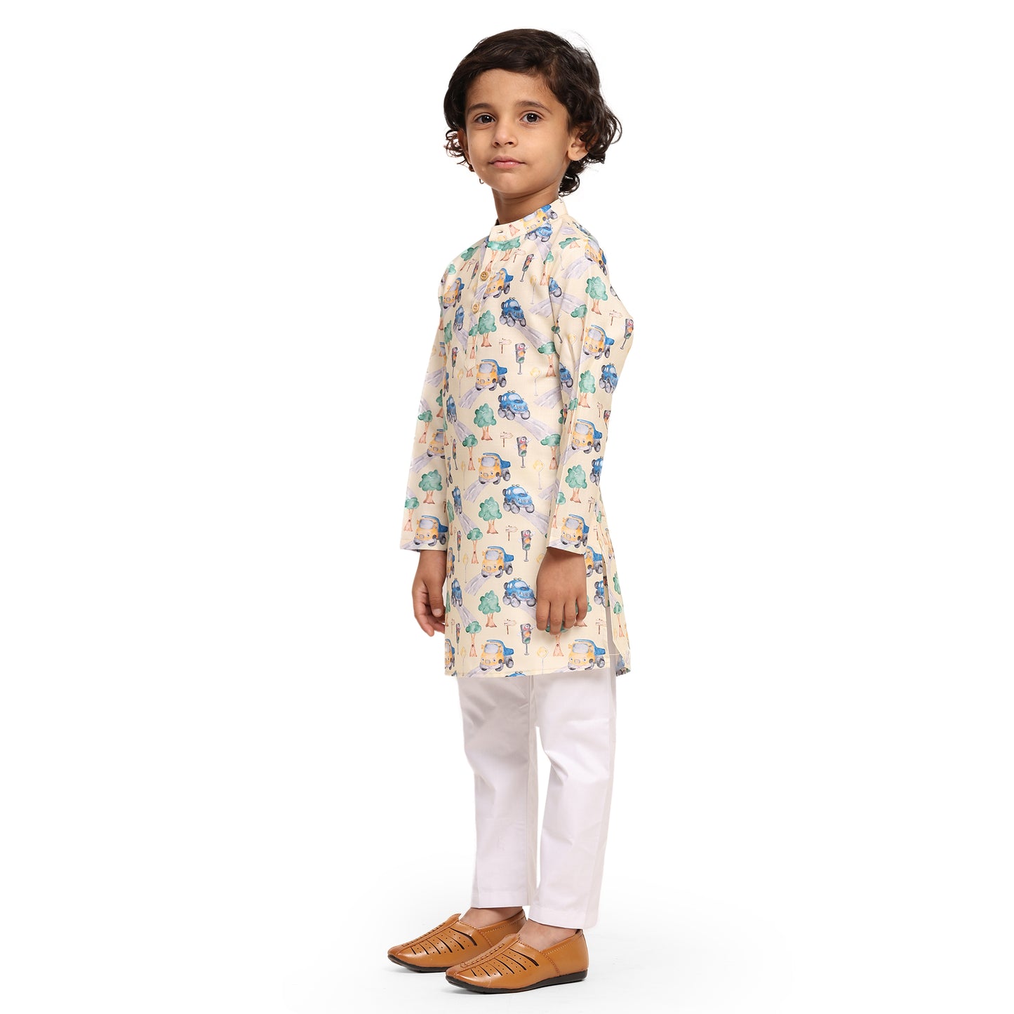 Truck Print Vestiario's Blend Linen Kurta Pajama Set