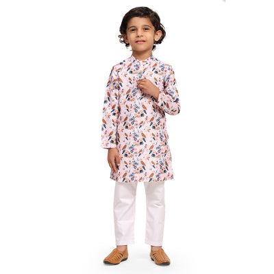 Bird Print Vestiario's Blend Linen Kurta Pajama Set