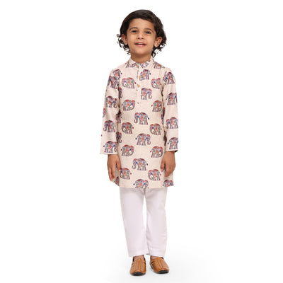 Royal Elephant print Vestiario's Blend Linen Kurta Pajama Set