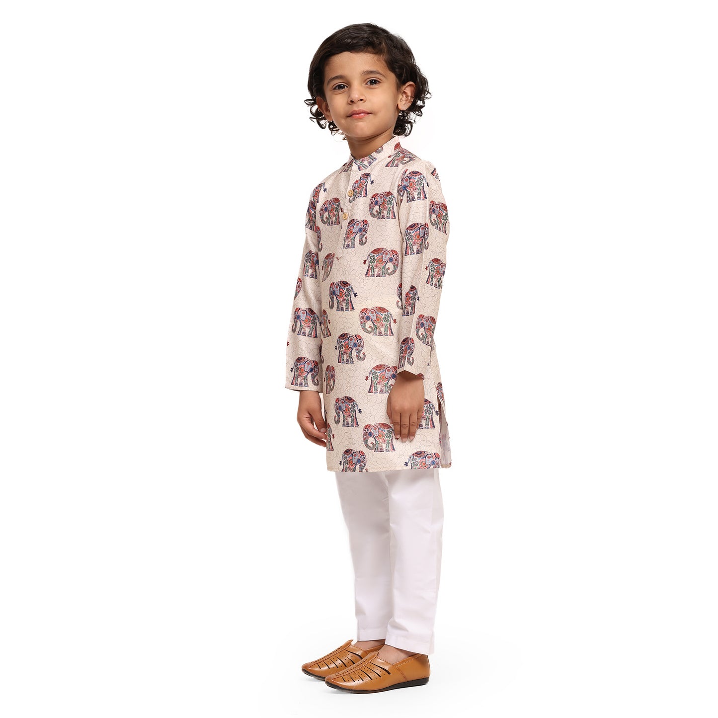 Royal Elephant print Vestiario's Blend Linen Kurta Pajama Set