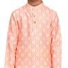 White Orange Flower Print  Vestiario's Blend Linen Kurta Pajama Set