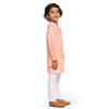 White Orange Flower Print  Vestiario's Blend Linen Kurta Pajama Set